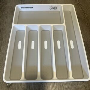 White and Gray Utensil Drawer Organizer - 6-Compartment